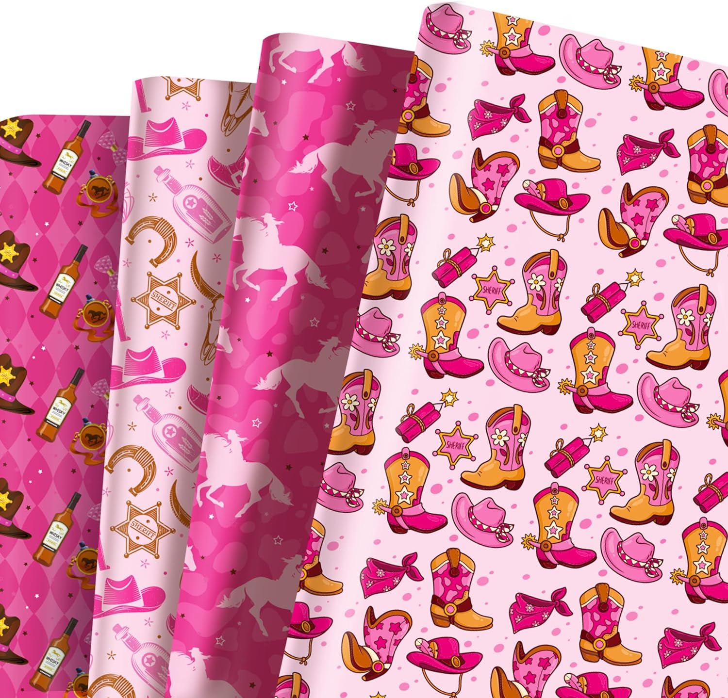 12 Sheets Western Cowgirl Gift Wrapping Paper,Wild West Cowgirl Style Wrapping Paper For Kids Girl's Birthday Party DIY Gift Packing,Cowgirl Birthday Party Favor,20 x 27 Inch