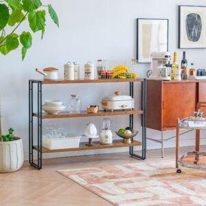 BCLOUDNEST Bookshelf, 3 Tier Long Bookcase, Industrial Book Shelf for Living Room, Home Office, Kitchen, Rustic Brown