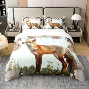 feelyou fox duvet cover 100% cotton boys girls twin size cute cartoon fox bedding setwoodland fox comforter cover set wild animal bedspread cover room decor cherry blossoms bedclothes zipper