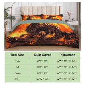 Fire Dragon Bedding Set - 3 Pieces Bedding Set (1 Quilt Cover+2 Pillow Shams) for Girls Boys Adults - Soft Comfortable Comforter Sets with Zipper for Bedroom Hotel - Full Size: 200*230(80*90in)