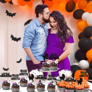 kreat4joy Halloween Baby Shower Decorations Cupcake Toppers, 36Pcs Monster Baby Shower Decorations Cupcake Toppers for a Baby Is Brewing Baby Shower Halloween Decorations