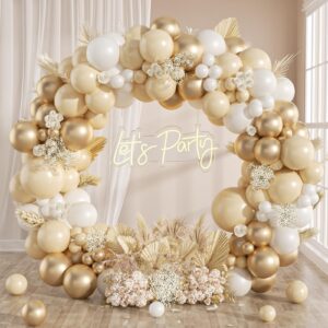 135pcs white and gold balloon garland arch kit, with nude white and gold balloons for baby shower bridal wedding engagement anniversary baptism birthday party