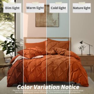 VACVELT 5 Piece Pinch Pleated Duvet Cover King Size Set, Burnt Orange Pintuck Duvet Cover with Zipper & 8 Ties, Shabby Chic Microfiber Duvet Cover + 2 Pillow Shams + 2 Pillowcases, No Comforter