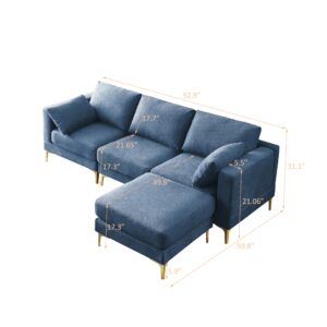 N NOORDENIYA 93'' L Shape Sectional Sofa Couch, Sectional Couch Reversible Chaise with Footstool Ottoman, 3-Seater Sofa Couch Set for Apartment, Living Room, Bedroom, Office. Blue Polyester