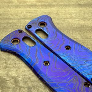 Flamed TOPO engraved Titanium Scales for Benchmade Bugout 535