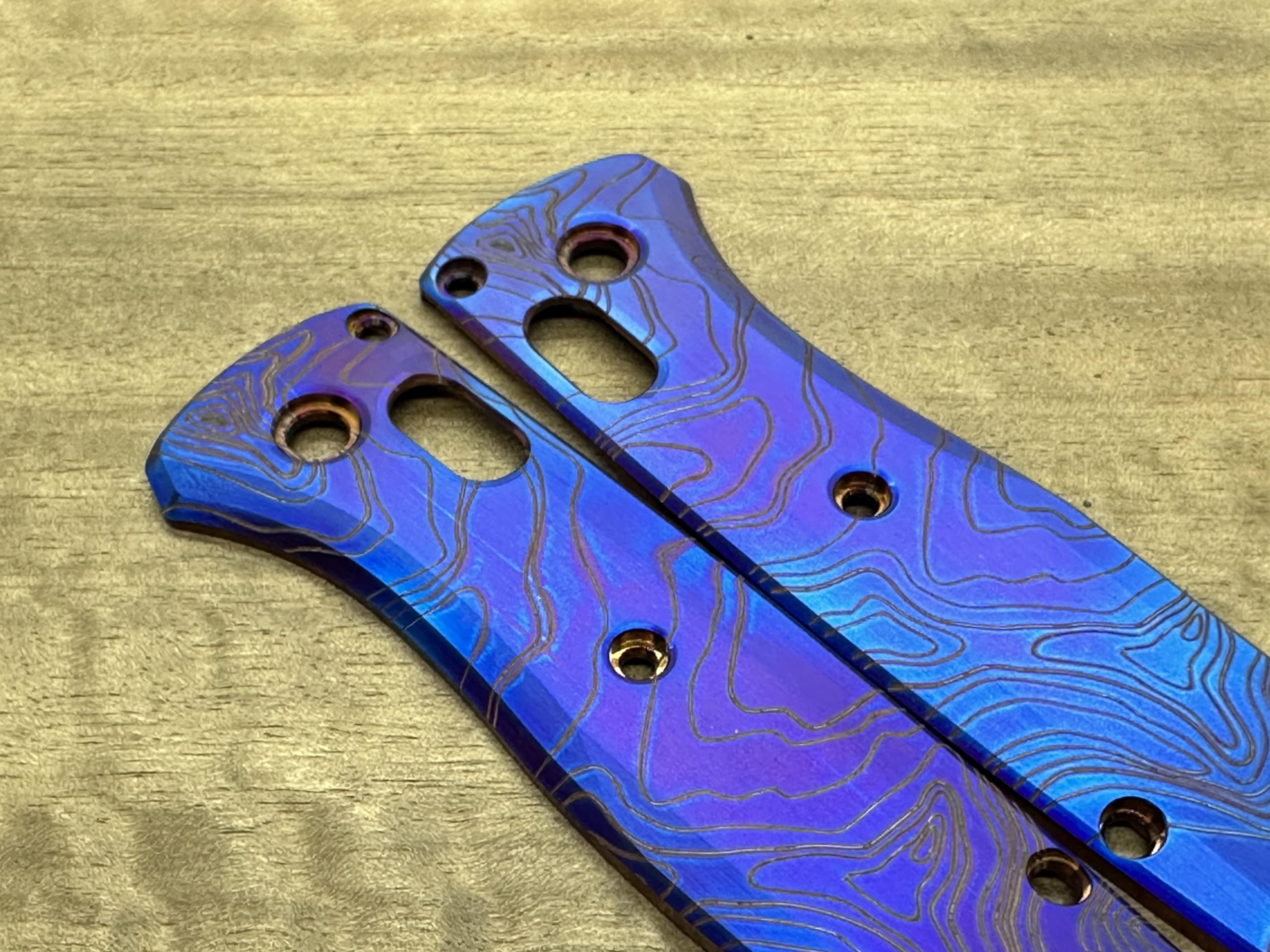 Flamed TOPO engraved Titanium Scales for Benchmade Bugout 535