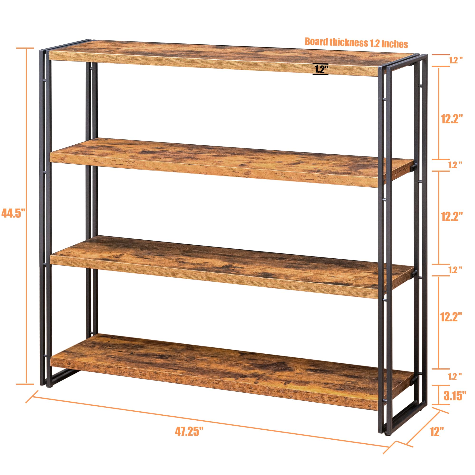 BCLOUDNEST Bookshelf, 4 Tier Tall Bookcase, Industrial Book Shelf for Living Room, Home Office, Kitchen, Rustic Brown