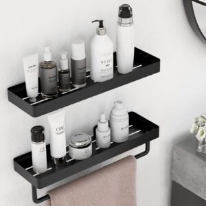 taaji bathroom shelf, floating shelves wall mounted set of 2, stainless steel 15.7 inch bathroom shelves with bar, black