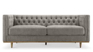 chers 79 inch sofa couch with button tufted back, vintage mid century modern sofa, fabric upholstered loveseat, 2-seater couches for living room, bedroom, office, square arms, solid wood legs, gray