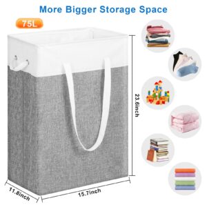 Stero Fabric Laundry Hamper, 75L Large Laundry Basket with Handles, Collapsible Dirty Clothes Hamper for Laundry Dorm, Bedroom, Bathroom, Grey&White