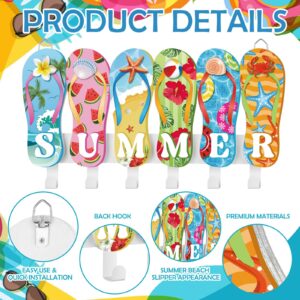 Teenyyou Pool Towel Hooks Flip Flop Shaped Wooden Ornament Hooks with 6 Hooks Hawaii Decorative Wall Hooks Sandal Towel Rack Hangers for Beach Area Outdoor Swimming Pool Bathroom Bedroom Decoration