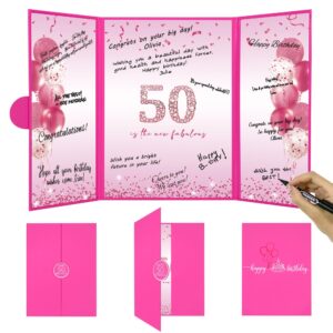 darunaxy hot pink 50th birthday party decorations for women, happy 50th birthday alternative signature guest book pink 50 birthday signing card board party supplies cheers to 50 years old gifts