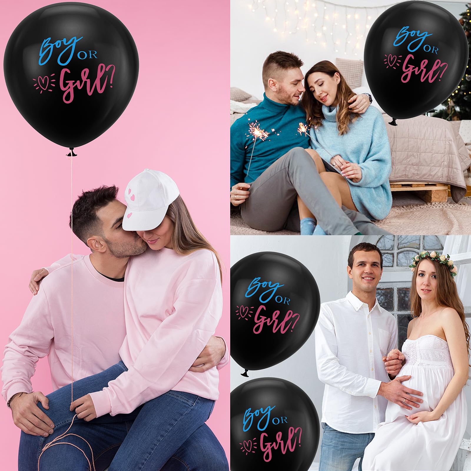 Thickened Gender Reveal Balloon, 2pcs Gender Reveal Confetti Balloons with Pink and Blue Confetti, 36 Inch Black Gender Reveal Balloons for Boy or Girl, Baby Shower Gender Reveal Party Decoration Kit