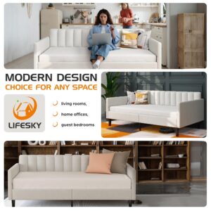 LifeSky Daybed Twin Size Upholstered - Boucle Tufted Day Bed Frame for Living Room White