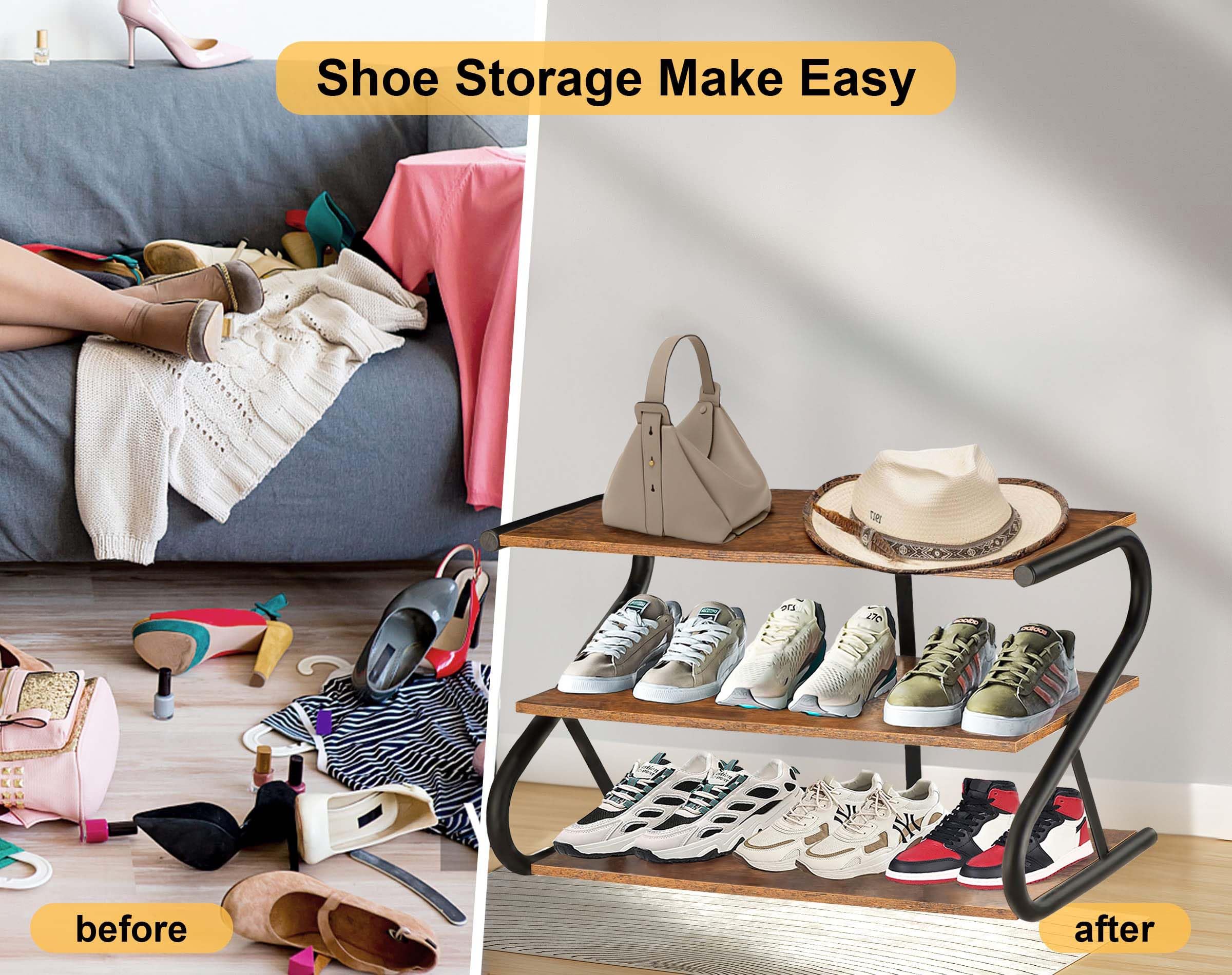 Xiconbao 3-Tier Shoe Rack Door Entrance : Standing Wood Shoe Rack,Entryway Organizer for Hallway, Living Room, Closet, Bedroom.