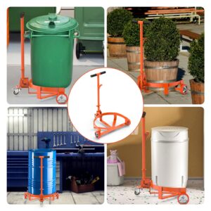 DEXSO Heavy Duty Drum Dolly,55 Gallon Barrel Dolly with 3 Poly-on-Steel Wheels with Brake, 1000 LBS Capacity Trash Can Dolly with Handle, Orange Steel Frame Dolly