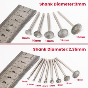 Stone Carving Set Diamond Burr Bits Compatible with Dremel, 13PCS Polishing Kits Rotary Tools Accessories with 2.35mm 3mm Shank Bowl Shape for Carving, Engraving, Grinding, Stone, Rocks, Jewelry