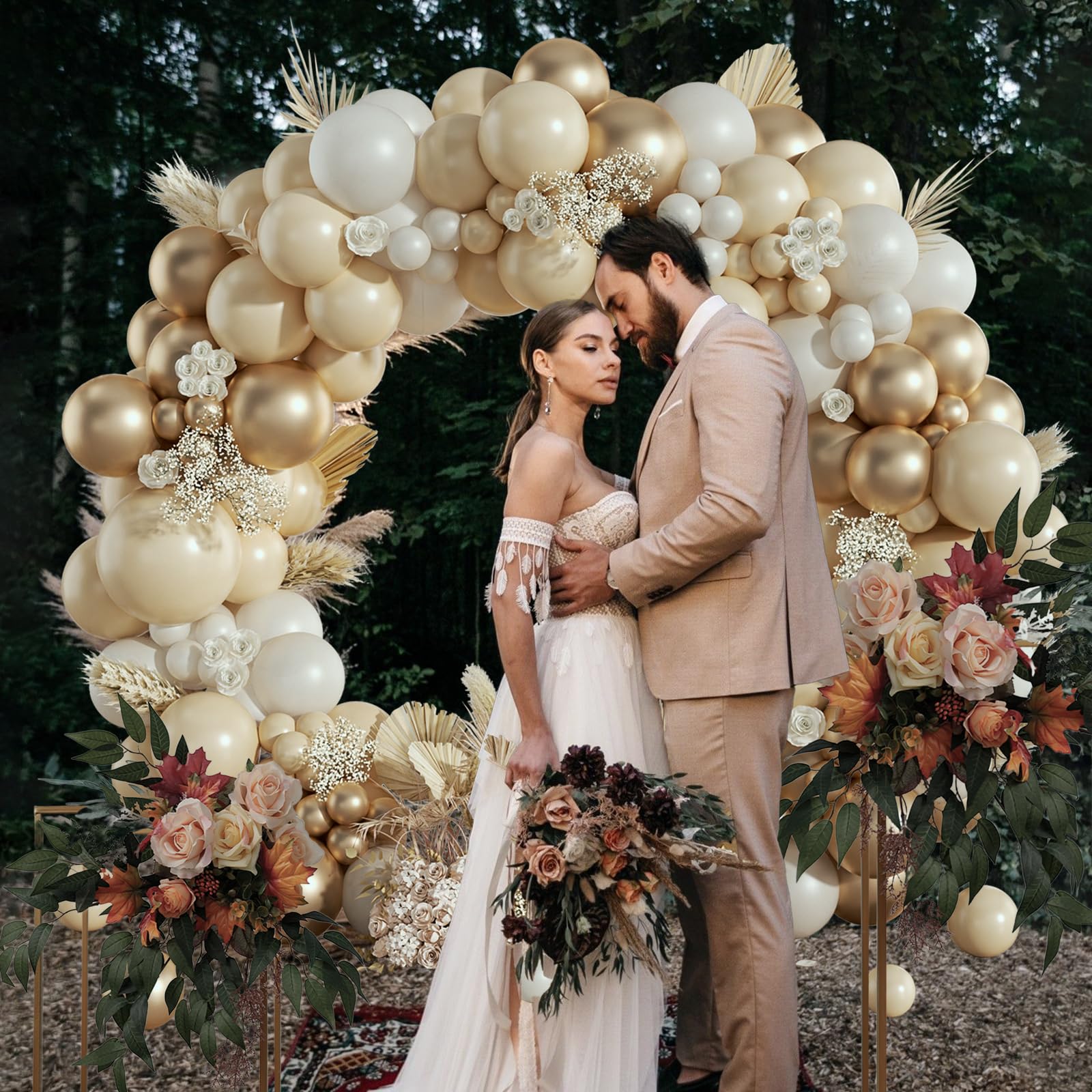 135Pcs White and Gold Balloon Garland Arch Kit, with Nude White and Gold Balloons for Baby Shower Bridal Wedding Engagement Anniversary Baptism Birthday Party