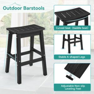 Homenjoy Outdoor Bar Stools Set of 4, 25" HDPE Counter Height Bar Stools, All Weather Resistant Patio Bar Stools for Balcony, Backyard, Black