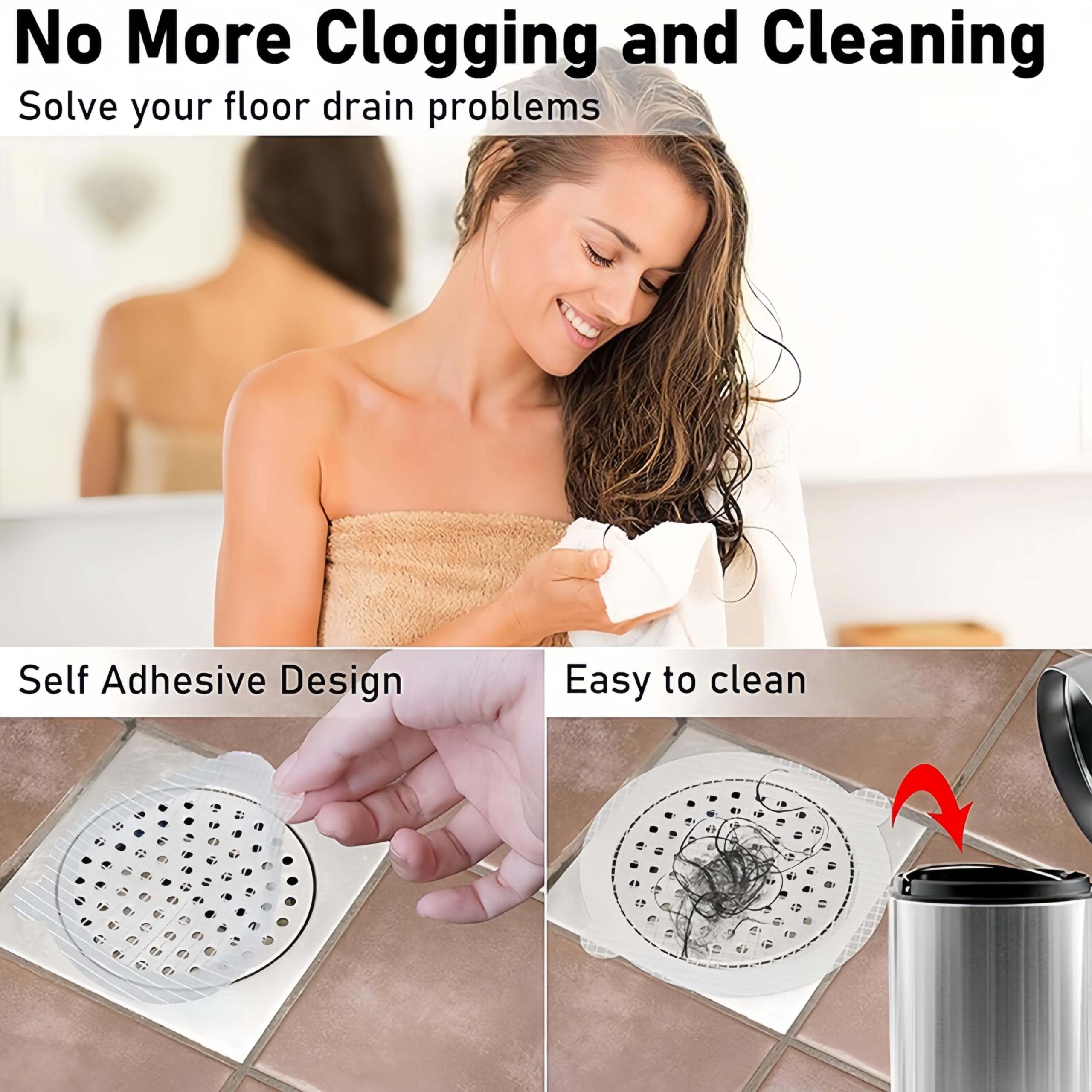 50 Pack, Banhey Round Disposable Shower Drain Hair Catcher, Floor Drain Sticker,Bathroom, Laundry Room, Bathtub, Kitchen, Sink, Drain Cover for Human and Pet Hair (50 PCS)