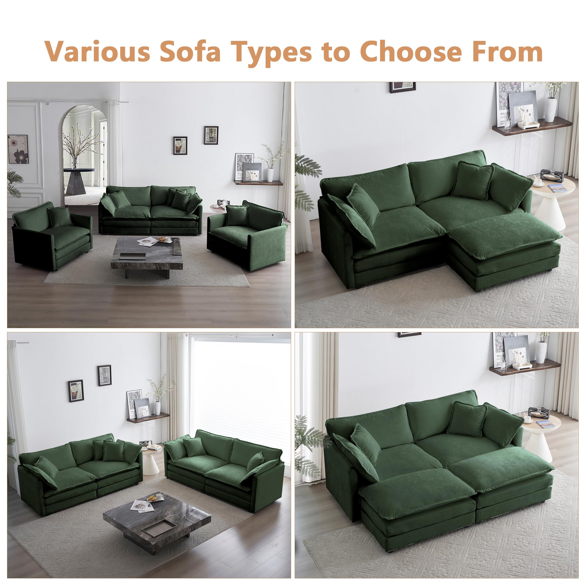 mikibama Armless Deep Seat 1 Seater Chenille Fabric Sofa, Free Combination to Make Multiple Seats of Sofas, Evergreen