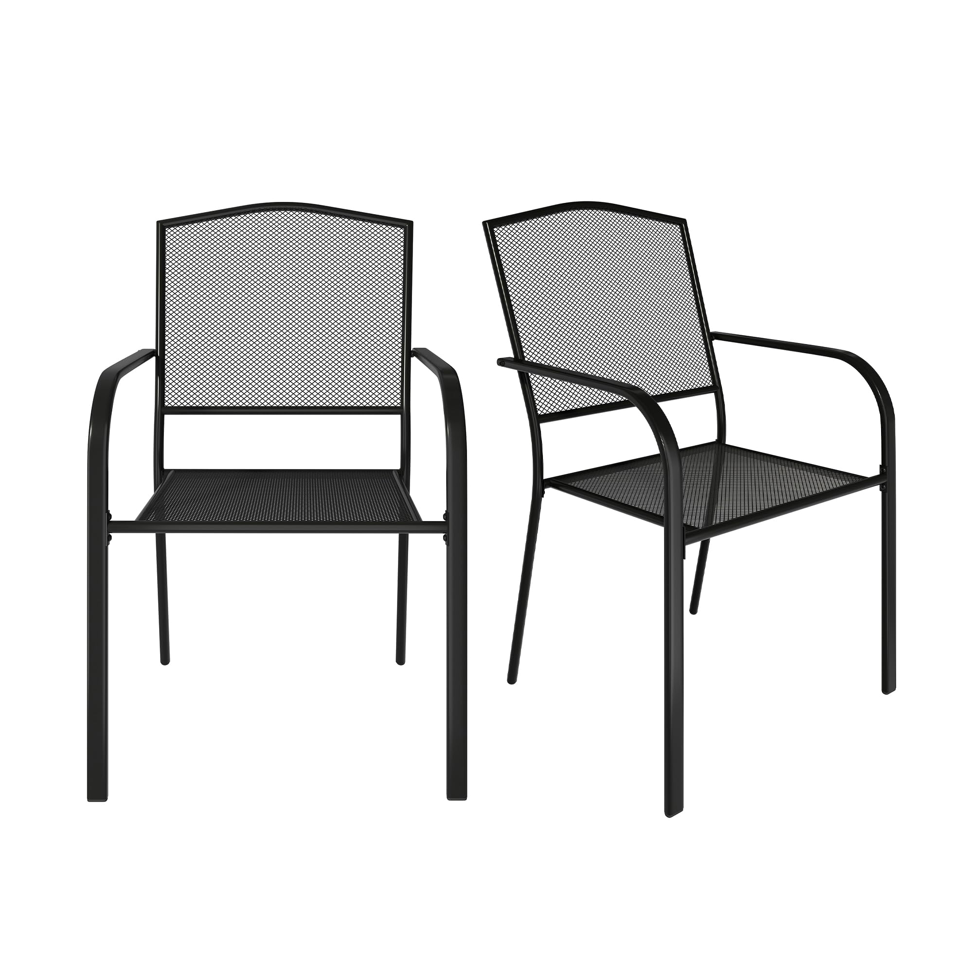 Metal Patio Chairs Set of 2 Black Patio Dining Chairs Mesh Steel Stackable Bistro Chairs Iron Outdoor Metal Chairs for All Weather, Fit for Backyard, Garden, Porch