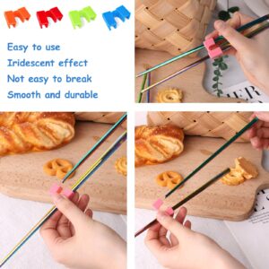 KIDSFANTASY 5 Pairs Non-slip Training Chopsticks Iridescent Chopsticks with Chopstick Helpers Chopsticks Holder for Adult Trainers Beginners(Bright Colors,Stainless Steel)