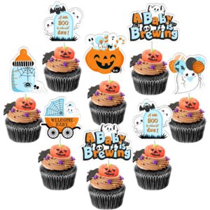 jollyboom halloween baby shower party decoration boy, 36pcs a baby is brewing baby shower decorations cupcake topper for a little boo is almost due halloween welcome baby shower gender revel