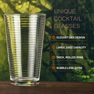 ALINK 16 oz Drinking Glasses, Set of 6 Highball Glasses, Ribbed Glassware Glass Cups, Water Glasses for Beer, Iced Coffee Cups, Cocktail Glasses, Wine, Iced Tea, Dishwasher Safe