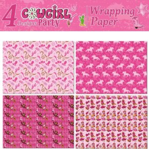 12 Sheets Western Cowgirl Gift Wrapping Paper,Wild West Cowgirl Style Wrapping Paper For Kids Girl's Birthday Party DIY Gift Packing,Cowgirl Birthday Party Favor,20 x 27 Inch