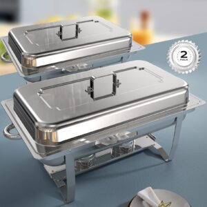 chafing dishes for buffet 2 pack, [ultrasonic mirror polishing] chafing dish buffet set 9qt, [rolled edge finger protection] buffet servers and warmers for any party, wedding, birthday and hotel