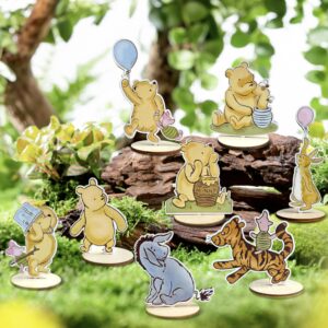 16 Pcs Classic Winnie Wood Table Centerpieces Bear Cutout Shapes Creatures Table Topper for Baby Shower Birthday Decorations Supplies