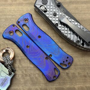 Flamed TOPO engraved Titanium Scales for Benchmade Bugout 535