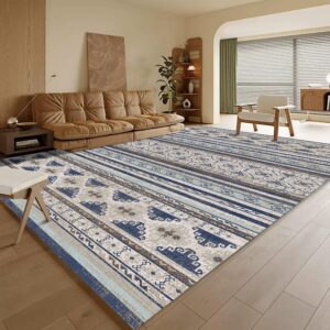 rugsure washable area rugs 6' x 9' - 1/6 thick - moroccan-inspired -stain & water resistant non-slip - resistant rug for living room, bedroom, nursery, pet & child friendly (blue and brown)