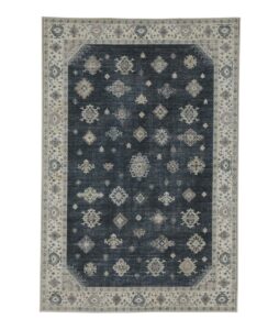 weaverlane machine-washable area rug with non-slip backing for living room, bedroom, kitchen, printed distressed vintage home floor decoration stain-resistant foldable carpet mat (black, 4' x 6')