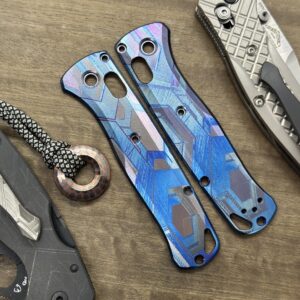 Blue Flamed FALCON engraved Titanium Scales for Benchmade Bugout 535