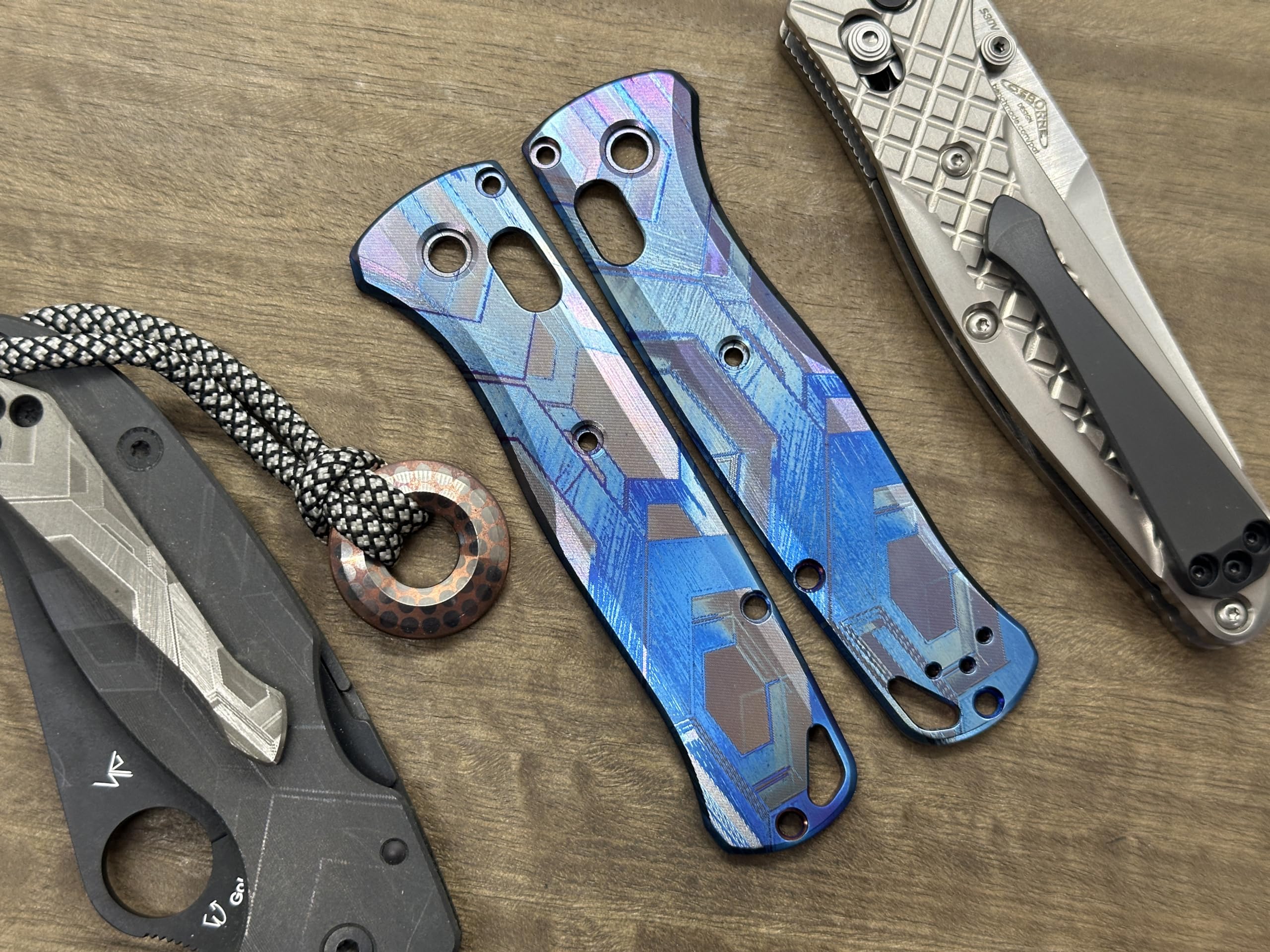 Blue Flamed FALCON engraved Titanium Scales for Benchmade Bugout 535