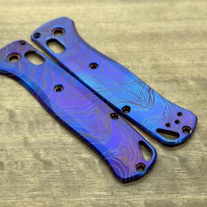 Flamed TOPO engraved Titanium Scales for Benchmade Bugout 535