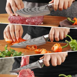 3PCS Japanese Kitchen Knife Set, Kaloo Japanese Knives, 7inch Chef knife, 7inch Cleaver knife, 6inch Boning knife and 3 Matched Knife Sheath, Stainless Steel Blade with Ergonomic Plastic Handle