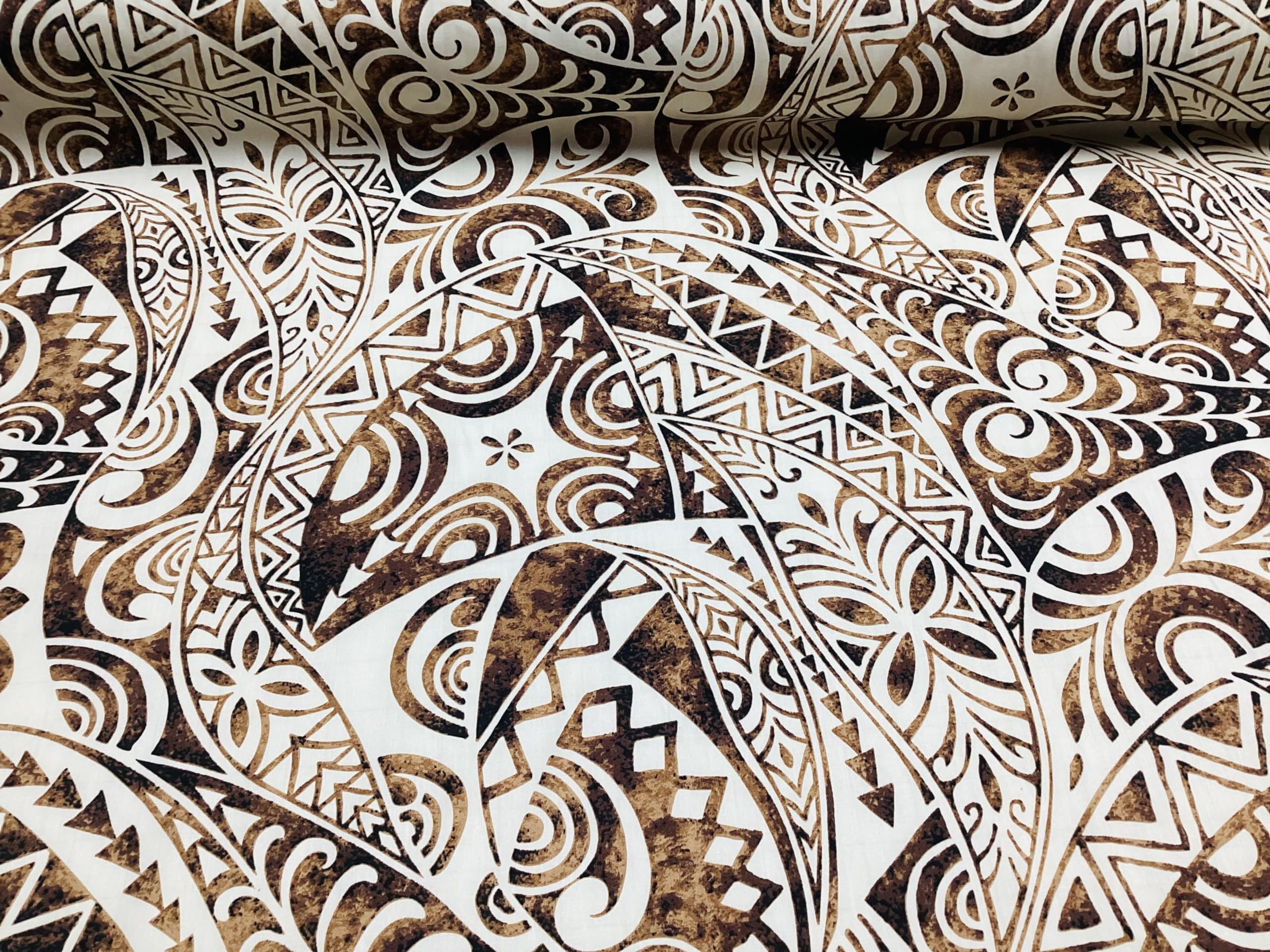 Originals by HITOMI Brown Swirly Tribal 100% Cotton Hawaiian Print Fabric Sold by The Yard, Red