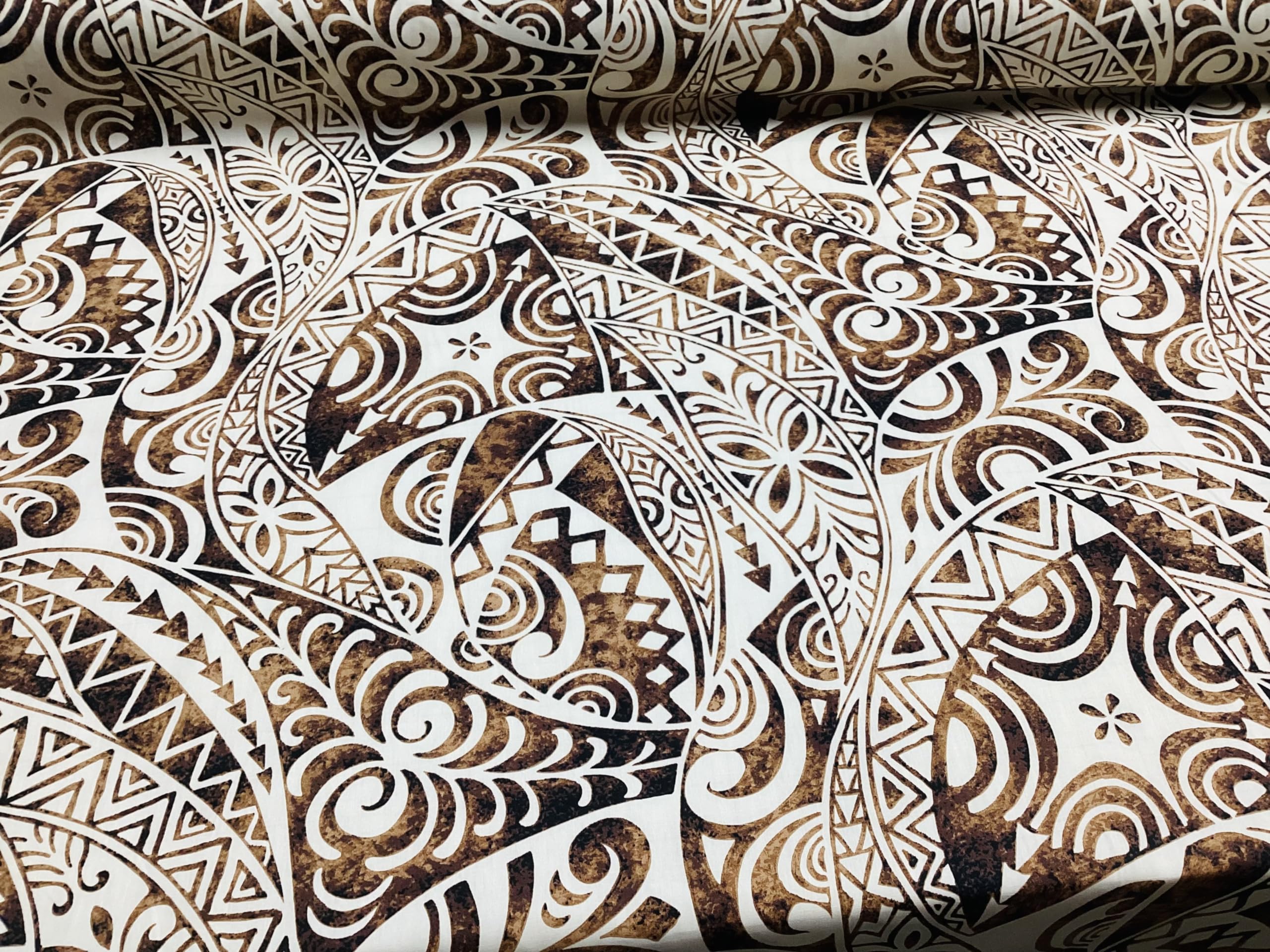 Originals by HITOMI Brown Swirly Tribal 100% Cotton Hawaiian Print Fabric Sold by The Yard, Red