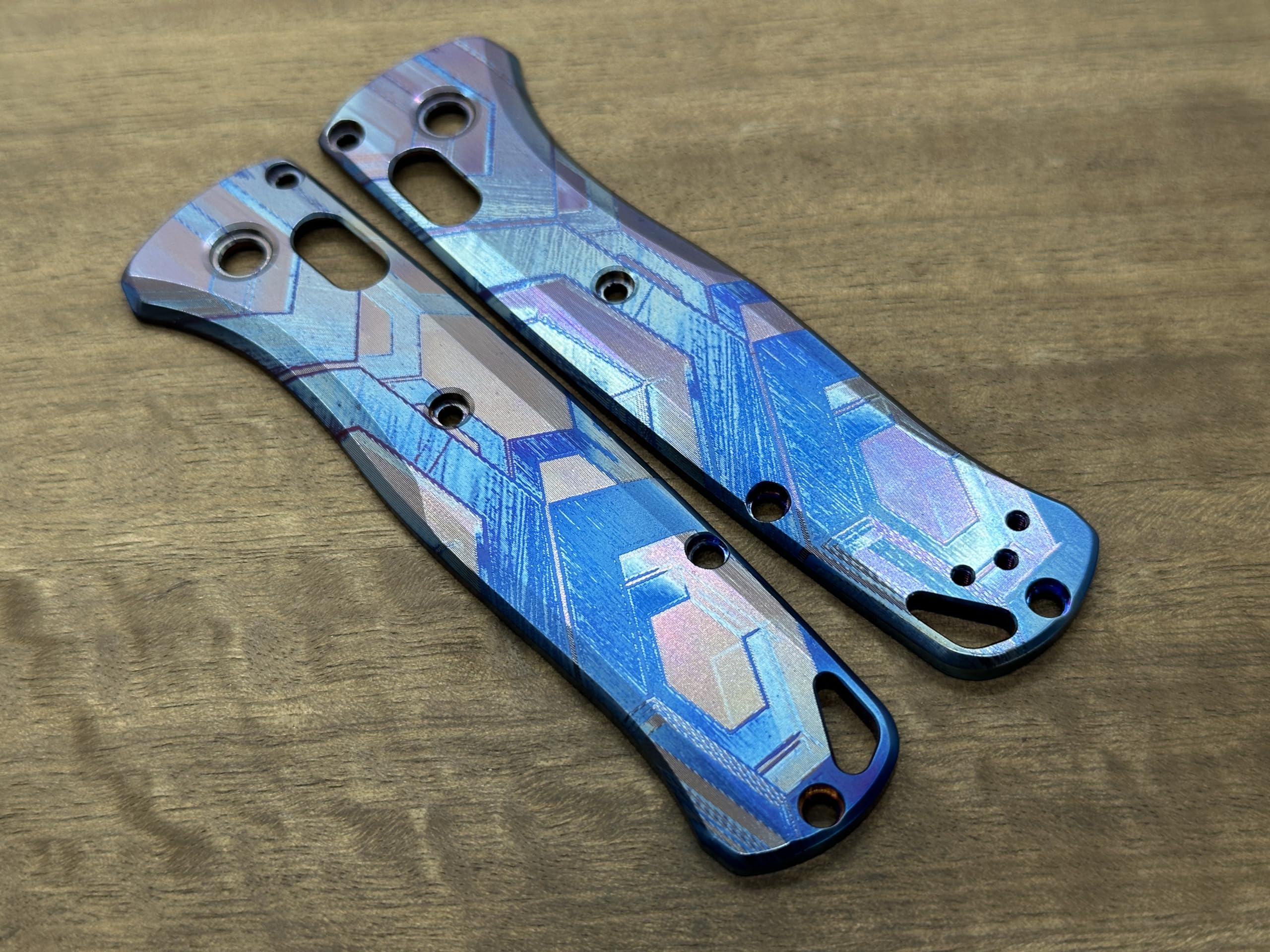 Blue Flamed FALCON engraved Titanium Scales for Benchmade Bugout 535