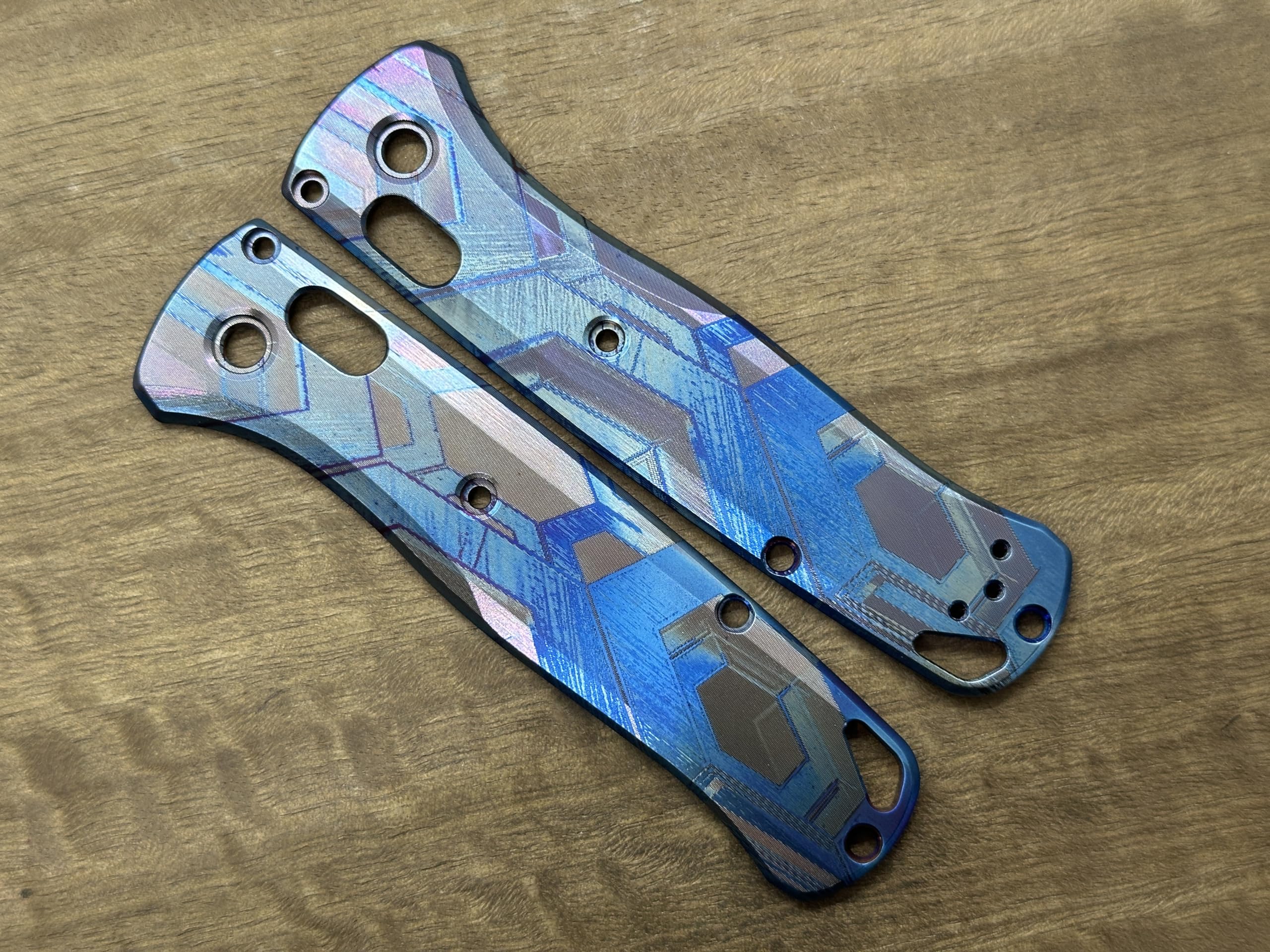 Blue Flamed FALCON engraved Titanium Scales for Benchmade Bugout 535