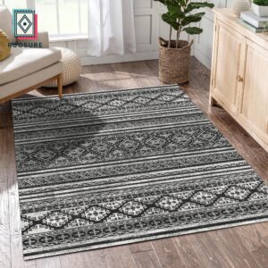 RUGSURE Washable Area Rugs 3' x 5 ' - 1/6 Thick - Moroccan-Inspired -Stain & Water Resistant Non-Slip - Resistant Rug for Living Room, Bedroom, Nursery, Pet & Child Friendly (Black)