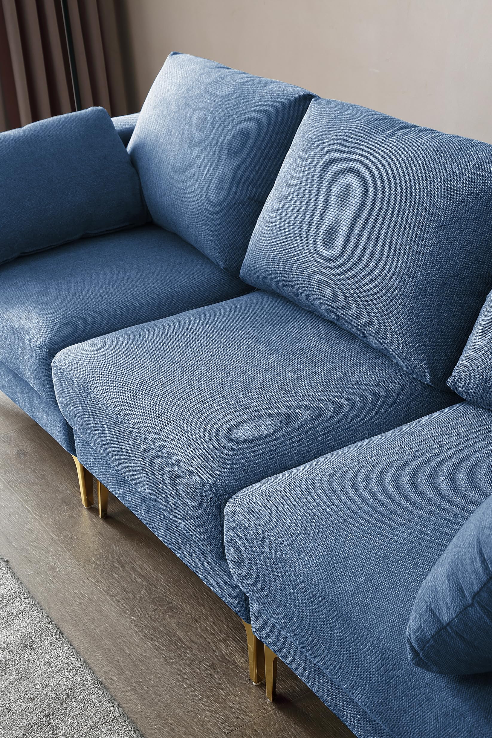 N NOORDENIYA 93'' L Shape Sectional Sofa Couch, Sectional Couch Reversible Chaise with Footstool Ottoman, 3-Seater Sofa Couch Set for Apartment, Living Room, Bedroom, Office. Blue Polyester