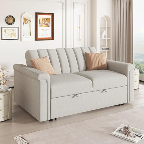 Verfur Multi-Functional Pull Out Loveseat Sleeper Sofa Bed, 3-in-1 Convertible Futon Couch Love Seat Chaise Lounge with Adjustable Backrest for Living Room Home Office RV Furniture