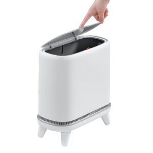 MOPALL Bathroom Trash Can, 3 Gallon Trash Can with Lid, Slim Bathroom Garbage Can with Press Top Lid, Modern White Trash Bin with Legs, Plastic Waste Basket for Bathroom, Bedroom, Home Office