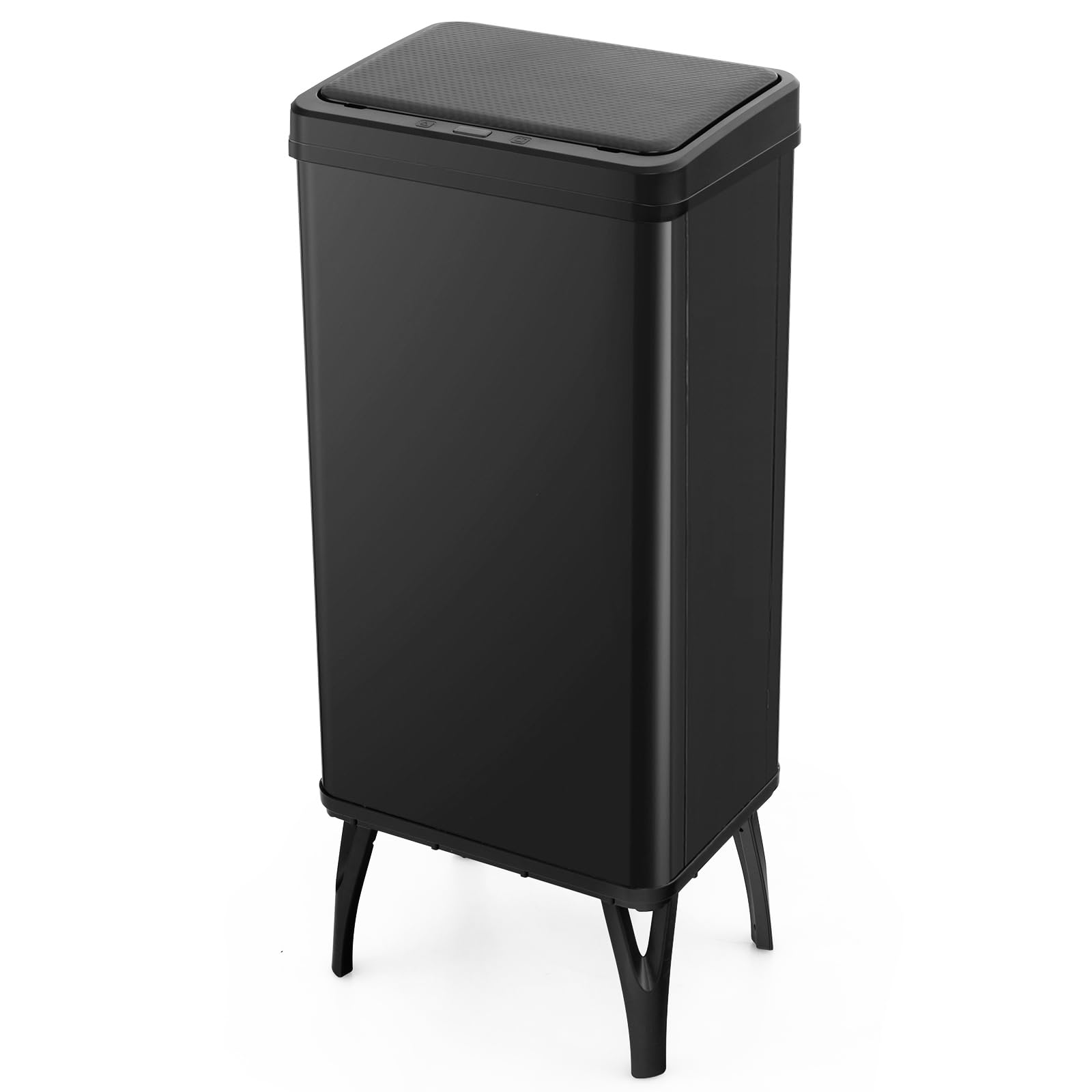 Goplus Stainless Steel Trash Can 13 Gallon, Automatic Motion Sensor Garbage Can with Stay-on Lid and Soft Closure, Elevated Tall Waste Bin with Detachable Legs for Kitchen, Office, Black