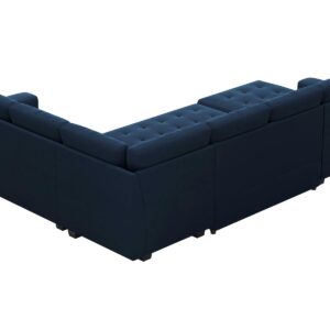 Belffin Modular Sectional Sleeper Sofa with Pull Out Bed U Shaped Sectional Sofa Couch with Storage Ottoman Velvet Covertible 7-Seater Sofa for Living Room Blue