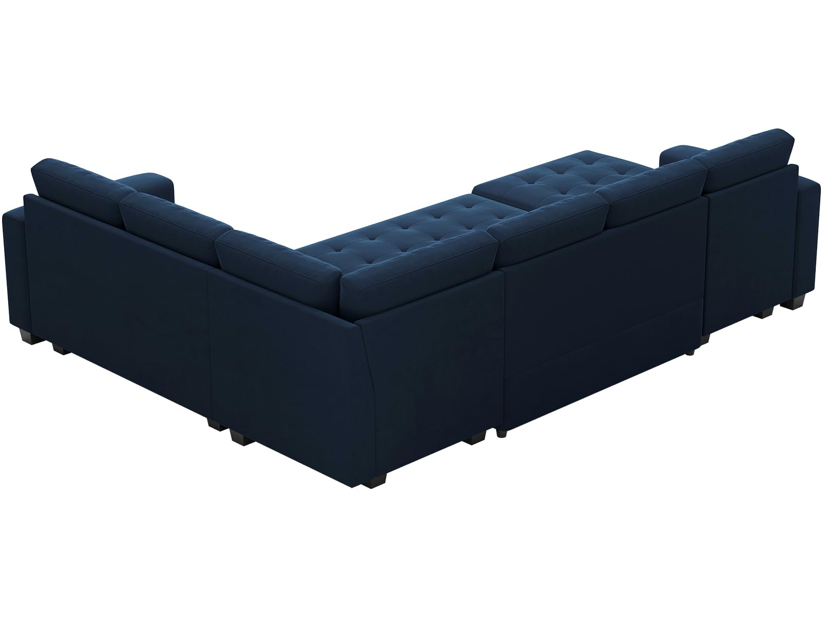 Belffin Modular Sectional Sleeper Sofa with Pull Out Bed U Shaped Sectional Sofa Couch with Storage Ottoman Velvet Covertible 7-Seater Sofa for Living Room Blue